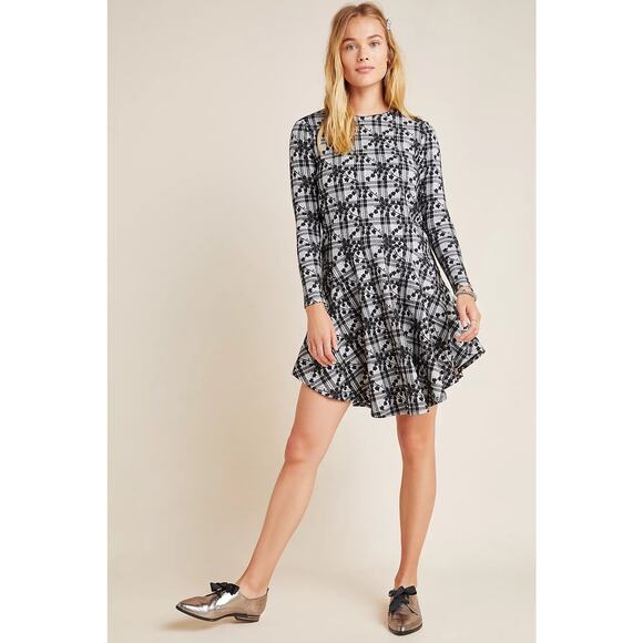 Anthropologie x Hutch Jeanie Embroidered Plaid Tunic Plus Size B&W NWT $190 1X